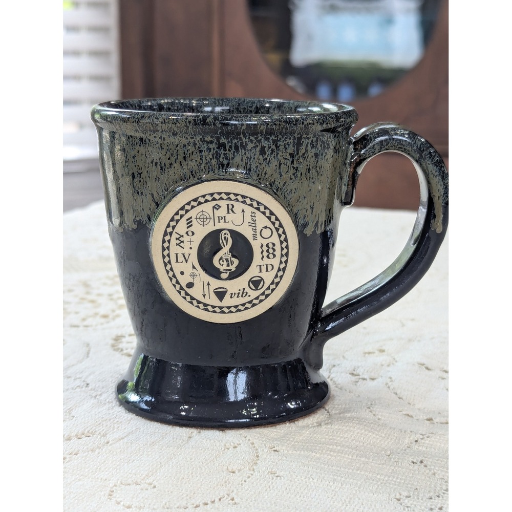 Handmade Sunset Hill Stoneware Mug Large Black Music Mallet Medallion